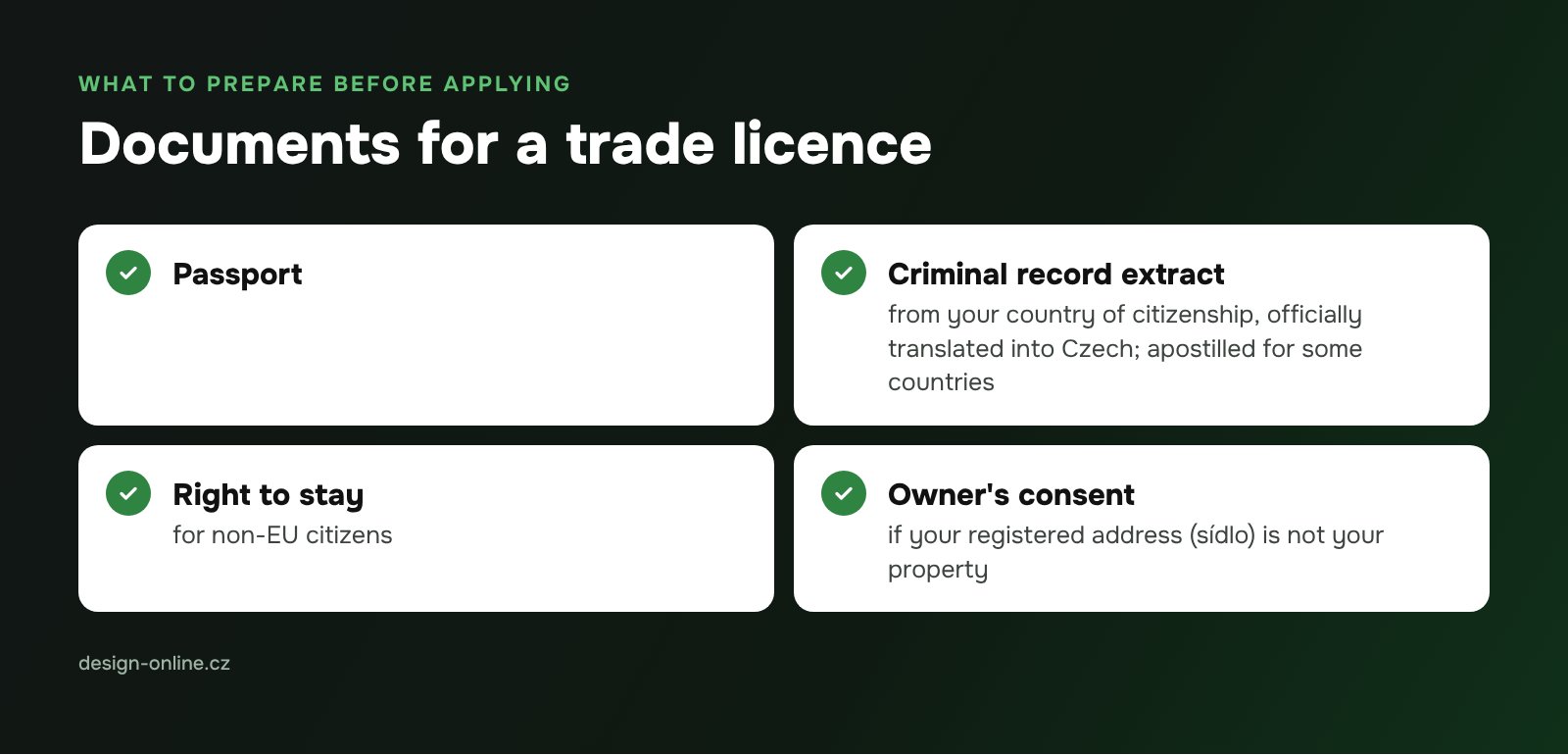 Documents for a trade licence — what to prepare before applying